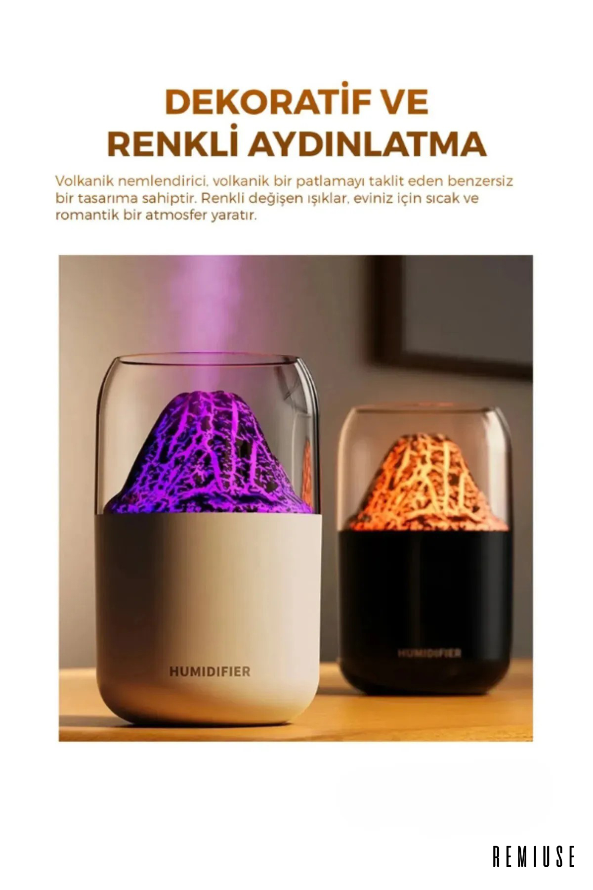 ynrdg4 Yanardağ Şeklinde Hava Nemlendirici | 300 ML RGB Işıklı Dekoratif Yanardağ Buhar Makinesi - Görsel 4