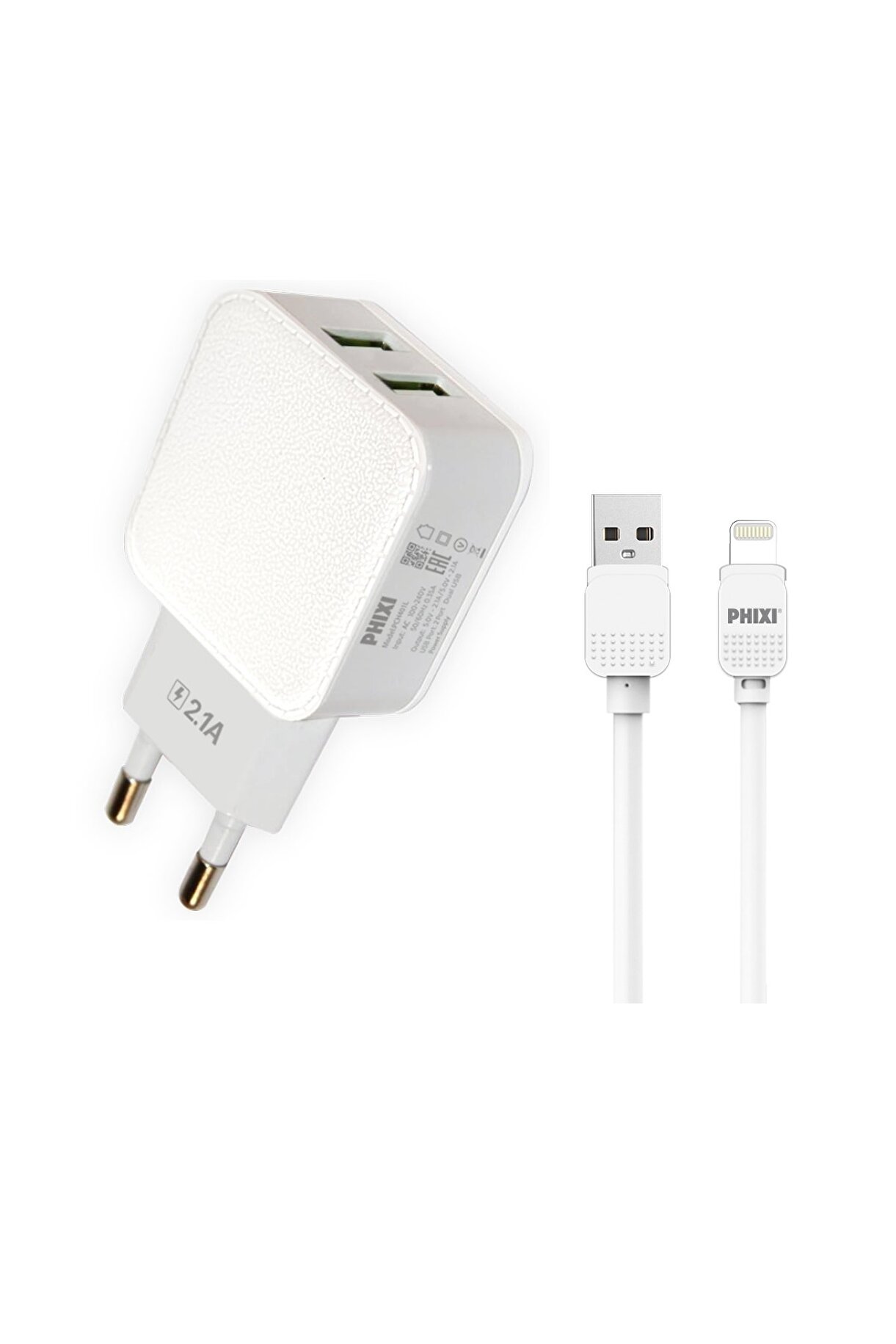 0_org_zoom PHIXI Basic PCH401L Lightning Kablolu Şarj Cihazı Seti (iPhone Uyumlu 2.1A) - Görsel 1