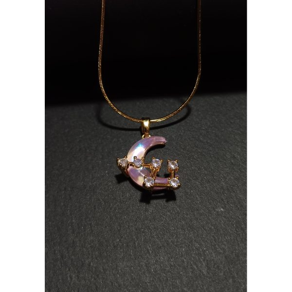 Ay Masalı Ay Yıldız Gold Çelik Kolye | Pembe Taşlı, Paslanmaz, Romantik Gökyüzü Teması