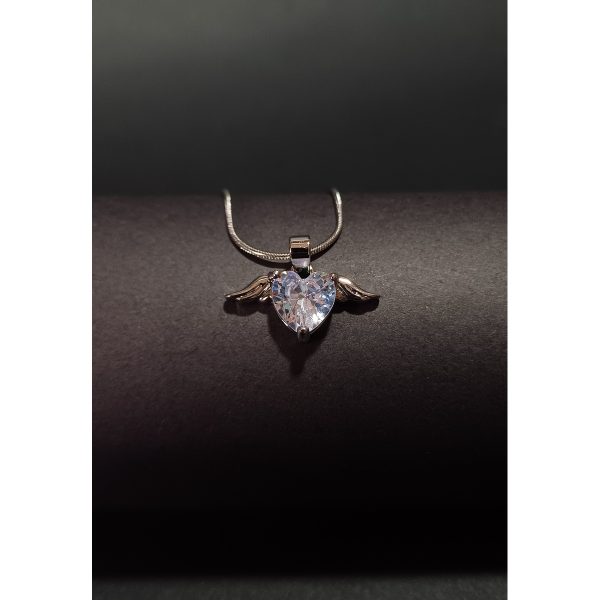 Melek Kanatlı Kalp Kolye Silver Çelik | Zirkon Taşlı, Paslanmaz, Kararmaz