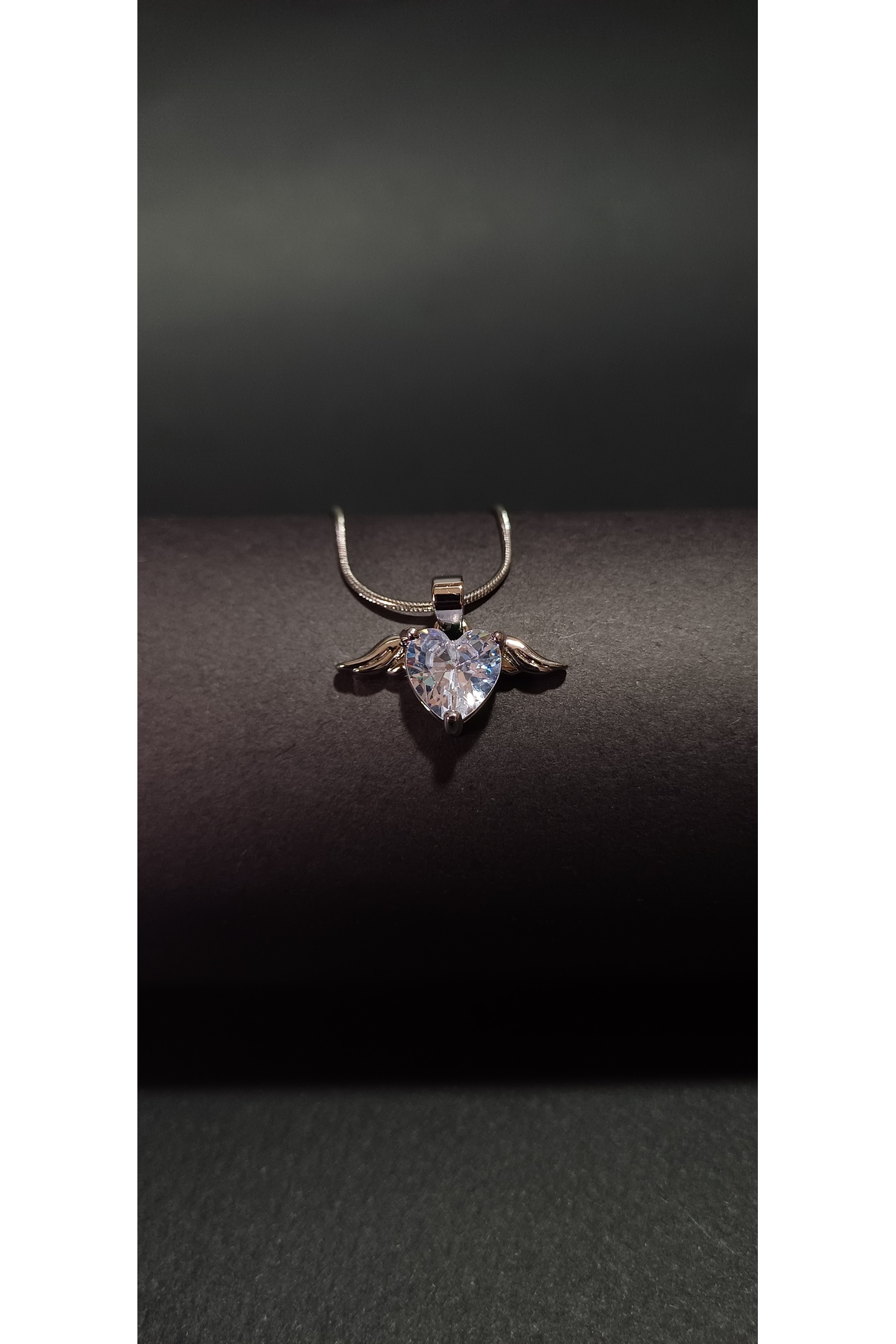 1_org_zoom (12) Melek Kanatlı Kalp Kolye Silver Çelik | Zirkon Taşlı, Paslanmaz, Kararmaz - Görsel 1