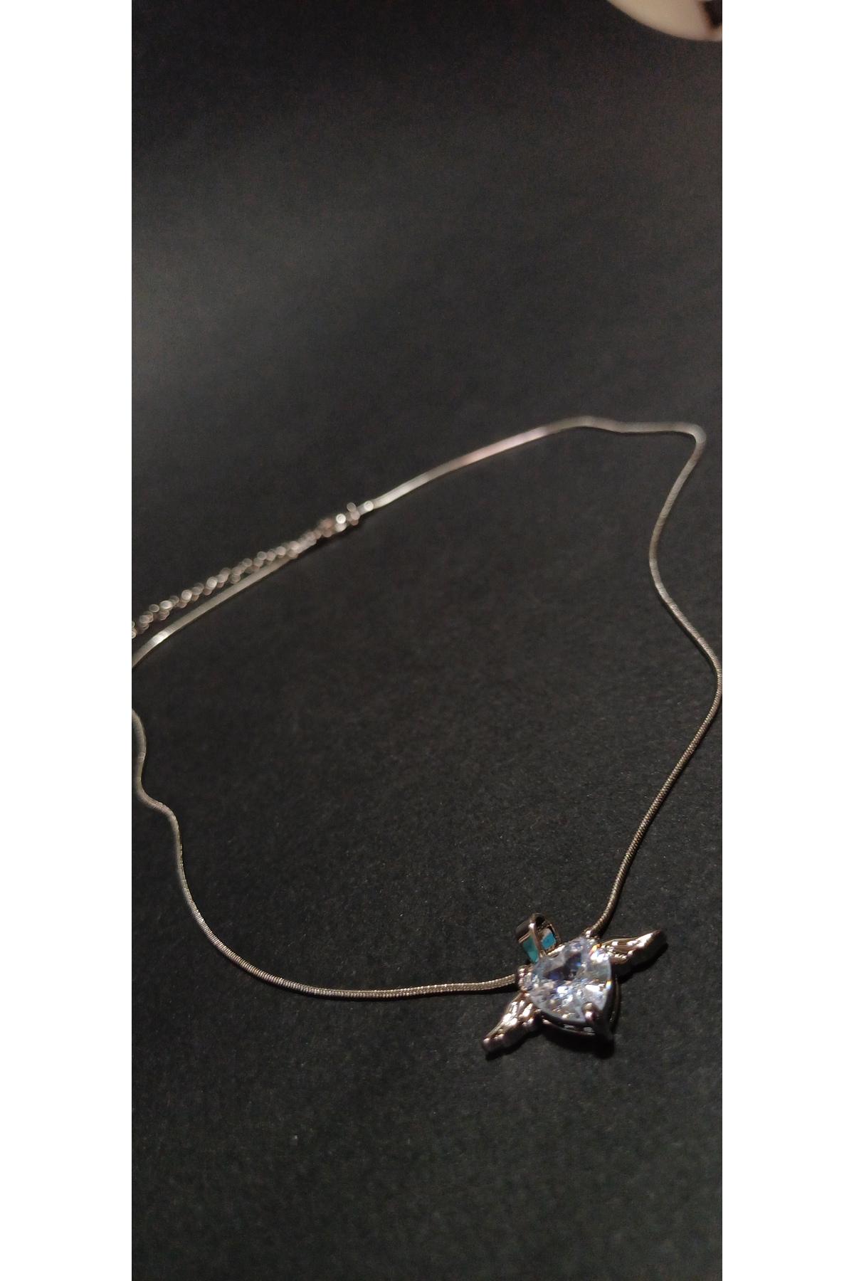 1_org_zoom (14) Melek Kanatlı Kalp Kolye Silver Çelik | Zirkon Taşlı, Paslanmaz, Kararmaz - Görsel 4