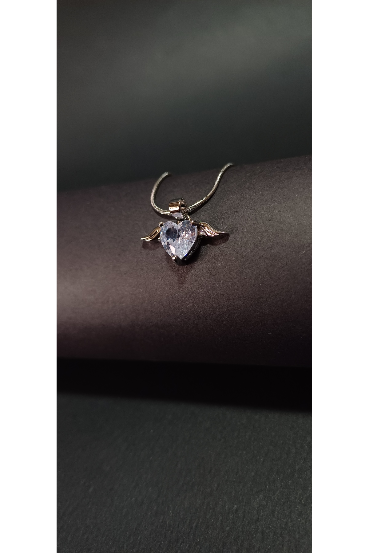 1_org_zoom (15) Melek Kanatlı Kalp Kolye Silver Çelik | Zirkon Taşlı, Paslanmaz, Kararmaz - Görsel 3