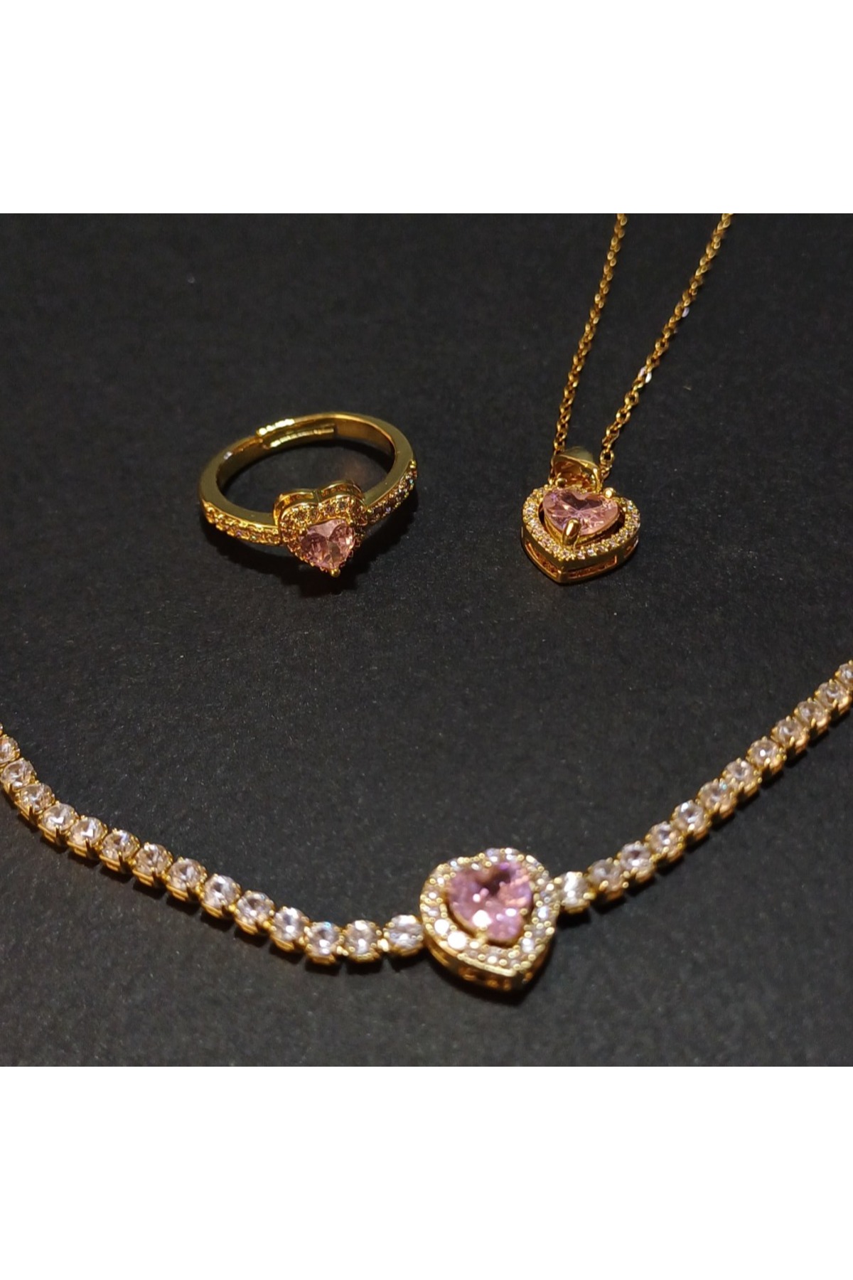 1_org_zoom (18) Pembe Zirkon Taşlı Kalpli Çelik Charm Seti | Paslanmaz, Romantik, Kalp Figürlü Charm - Görsel 1