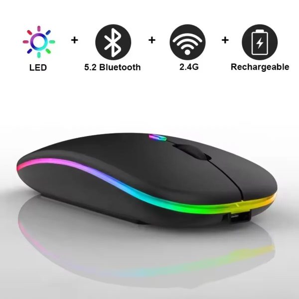 Kablosuz RGB Işıklı Sessiz Mouse | Şarjlı | Ergonomik Tasarım | Oyun & Ofis Kullanımı