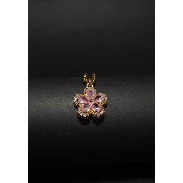 Pembe Zirkon Taşlı Çiçek Kolye | Kararmaz Gold Çelik Kadın Kolye 316L Paslanmaz