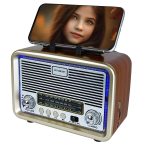 Nostaljik Radyo Retro Bluetooth TWS Hoparlör Led Çerçeveli Telefon Tutuculu FM Radyo USB/TF Card