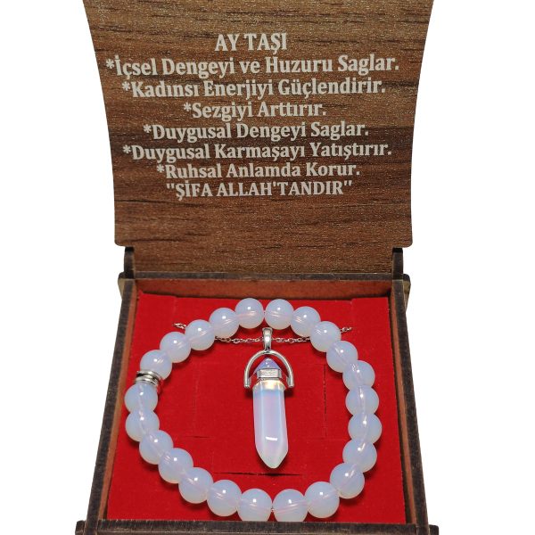 Ay Taşı Bileklik ve Çivi Kesim Kolye Seti | Doğal Taş Kombin Set