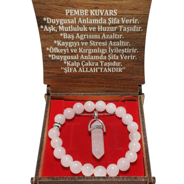 Pembe Kuvars Doğal Taşlı Bileklik ve Çivi Kesim Kolye Seti | Aşk, Şifa ve Kendini Sevme