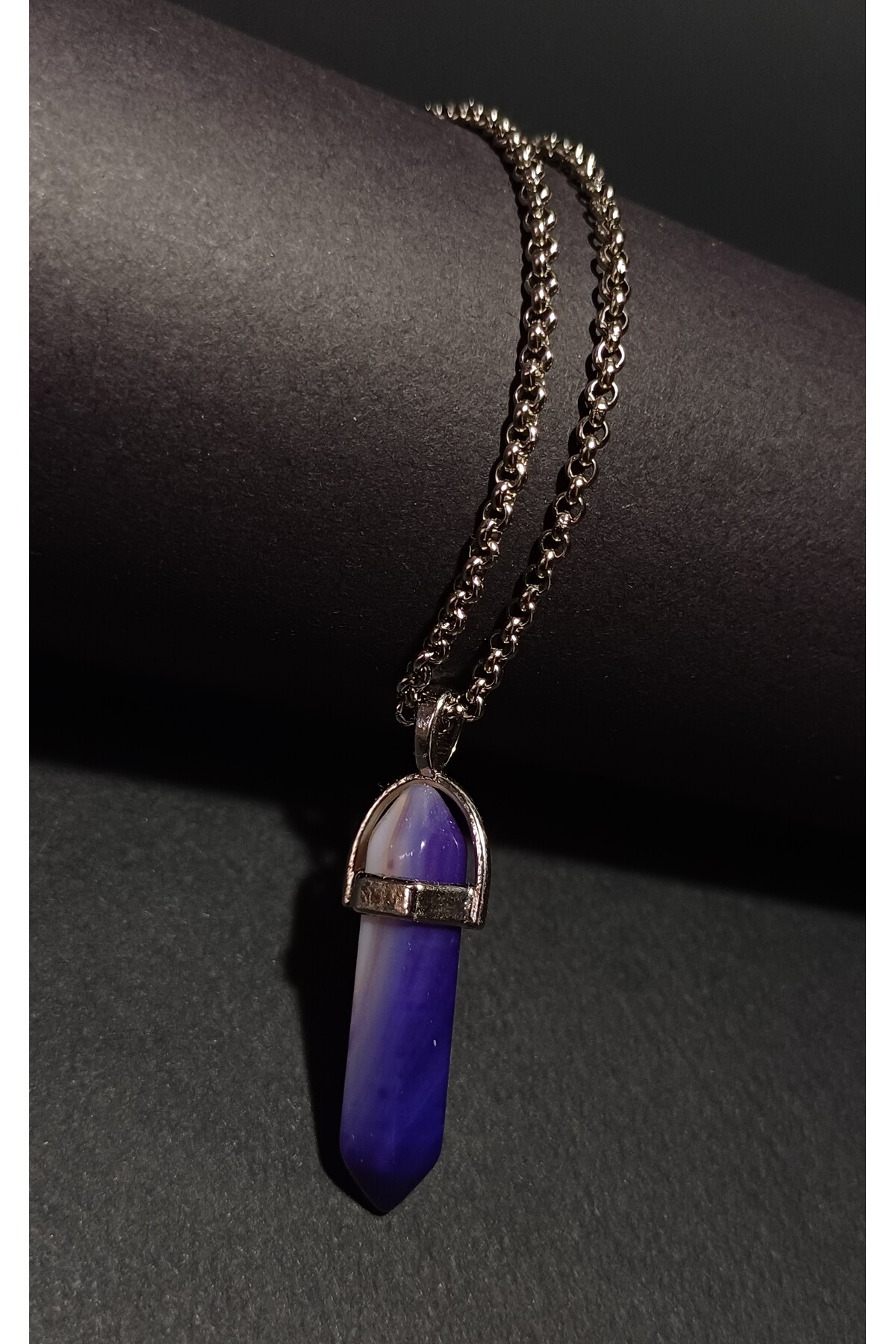 1_org_zoom (39) Çivi Kesim Mor Akik Çelik Kolye | Doğal Taş, Antialerjik, Kararmaz Koruyucu Enerji - Görsel 2