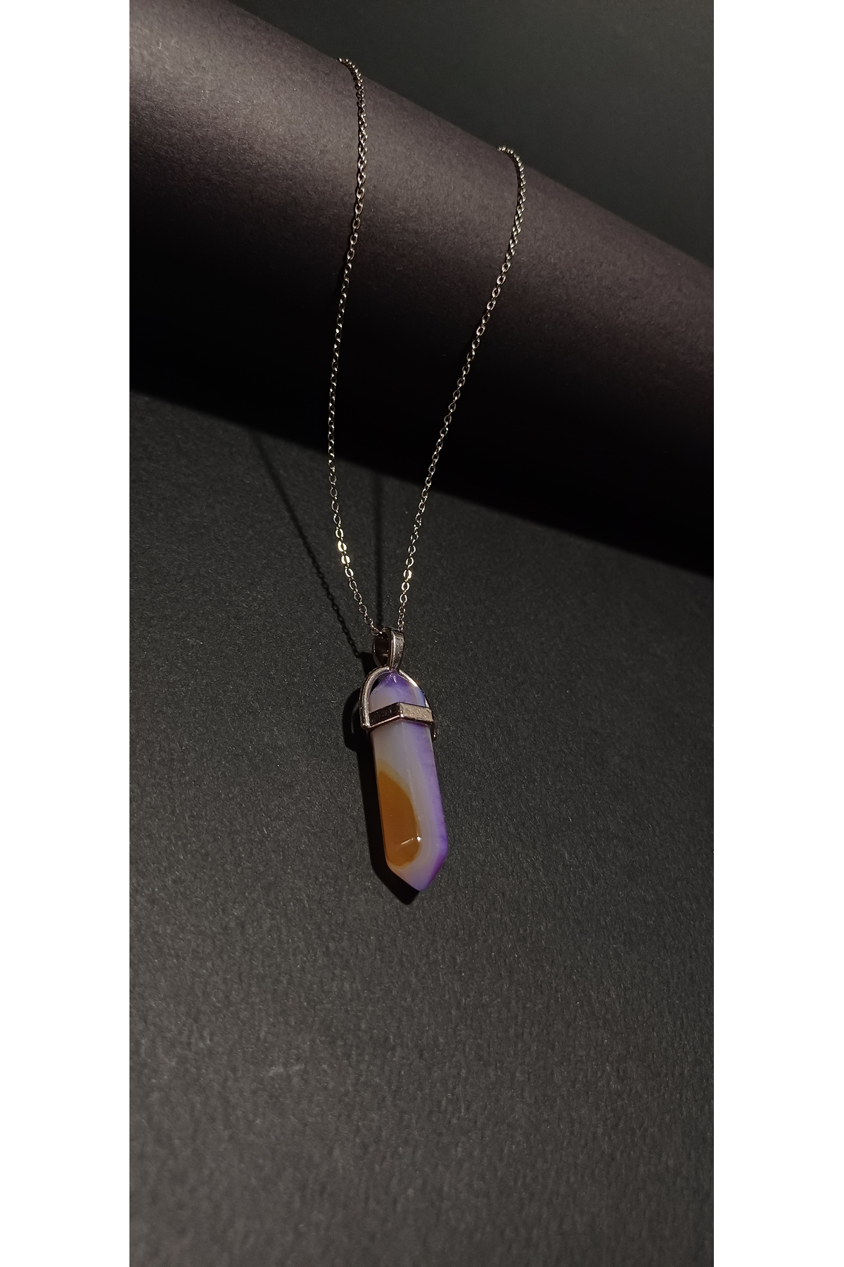 1_org_zoom (42) Çivi Kesim Akik Doğal Taş Çelik Kolye | Koruyucu, Antialerjik, Kararmaz - Görsel 3