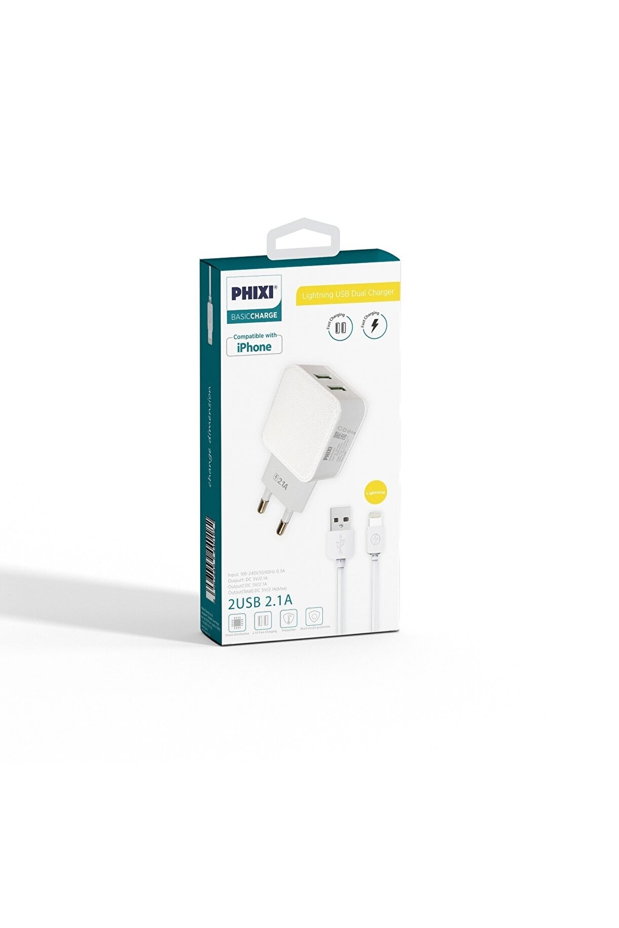 1_org_zoom (9) PHIXI Basic PCH401L Lightning Kablolu Şarj Cihazı Seti (iPhone Uyumlu 2.1A) - Görsel 3
