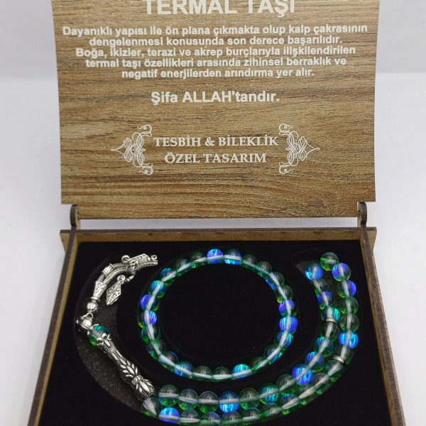 Yeşil Termal Doğal Taş Tesbih & Bileklik Set - Özel Tasarım