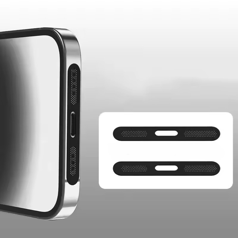 black iPhone Alt Hoparlör Koruyucu Sticker Toz Filtresi | Toz Geçirmez Mikrofon Izgara Bandı | 2'li Paket - Görsel 1