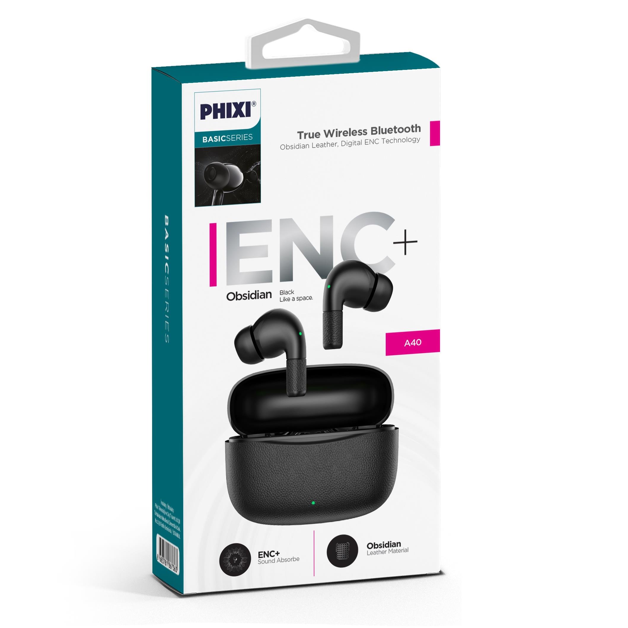 phixi-basic-a40-enc-usb-c-hizli-sarj-d-d3ccd5 Basic A40 Deri Görünümlü TWS Bluetooth Kulaklık | ENC+, Oyun Modu, Type-C Hızlı Şarj - Görsel 3