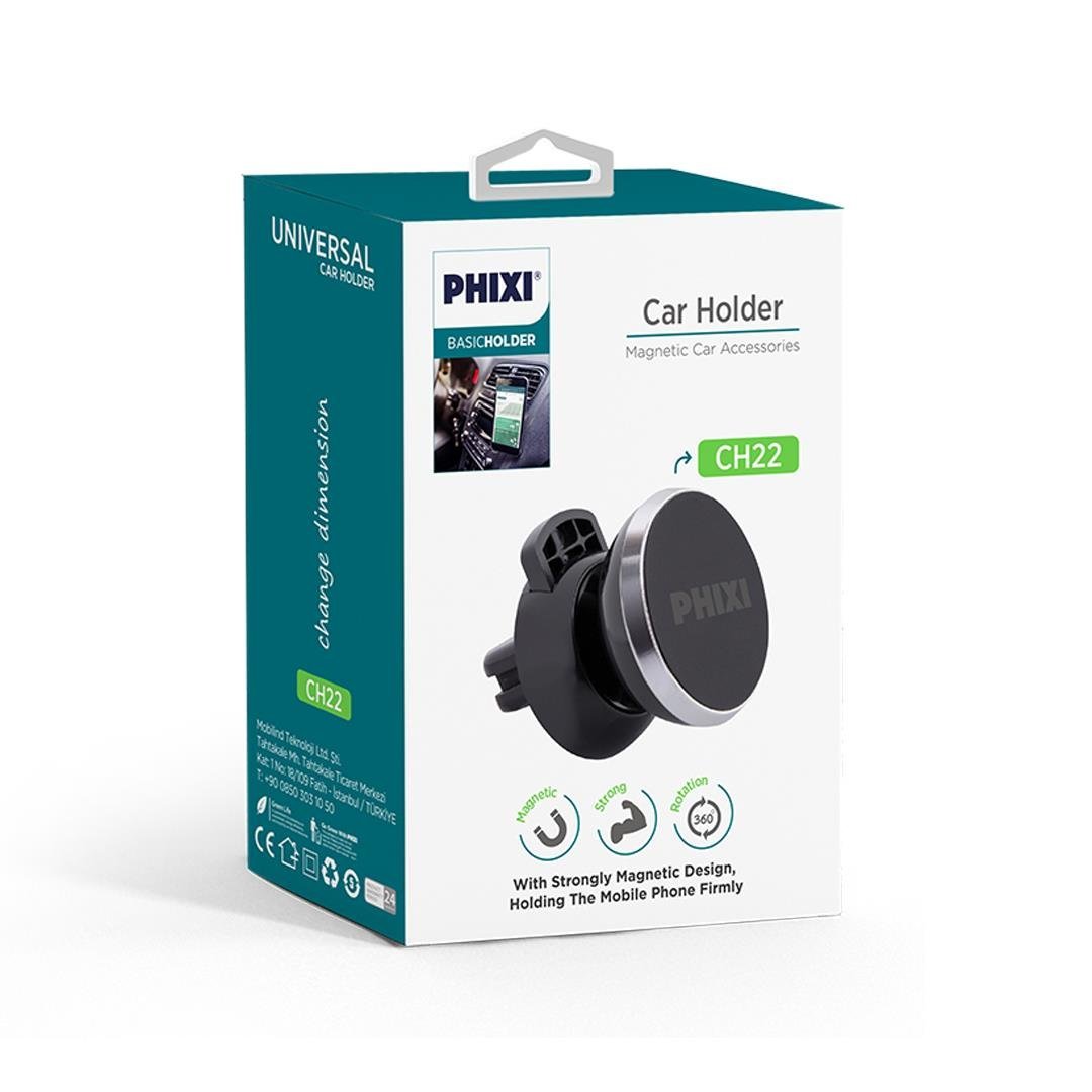 phixi-basic-ch22-arac-ici-6x-guclendir-db-6c1 Basic CH22 Mini Mıknatıslı Araç Tutucu | 6X Güçlendirilmiş, Yapışkanlı Torpido/Konsol, 360° Döner - Görsel 2
