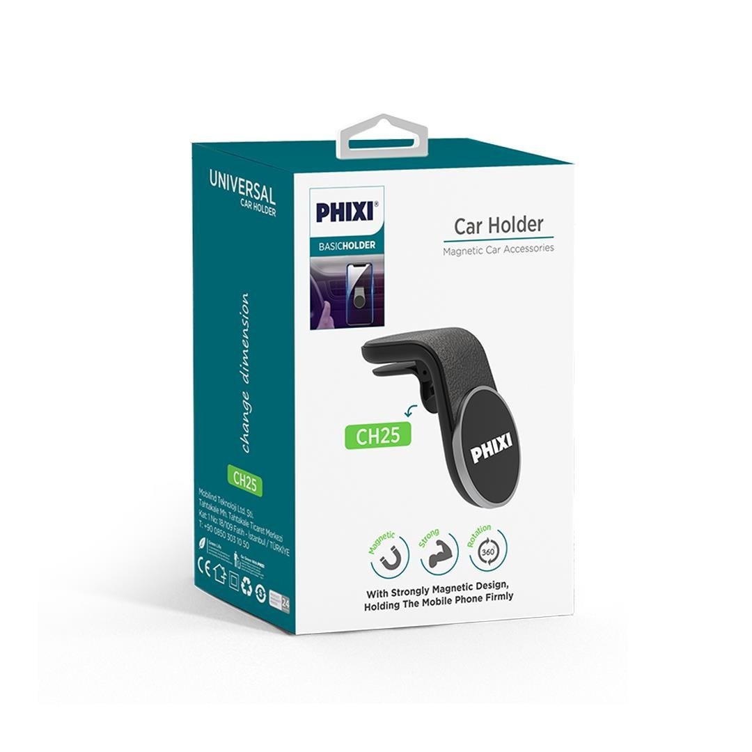phixi-basic-ch25-l-kesim-6x-guclendiri-addd88 Basic CH25 Manyetik Araç Tutucu | 6x Güçlendirilmiş Mıknatıs, L Tipi Havalandırma Izgarası Telefon Tutacağı - Görsel 2
