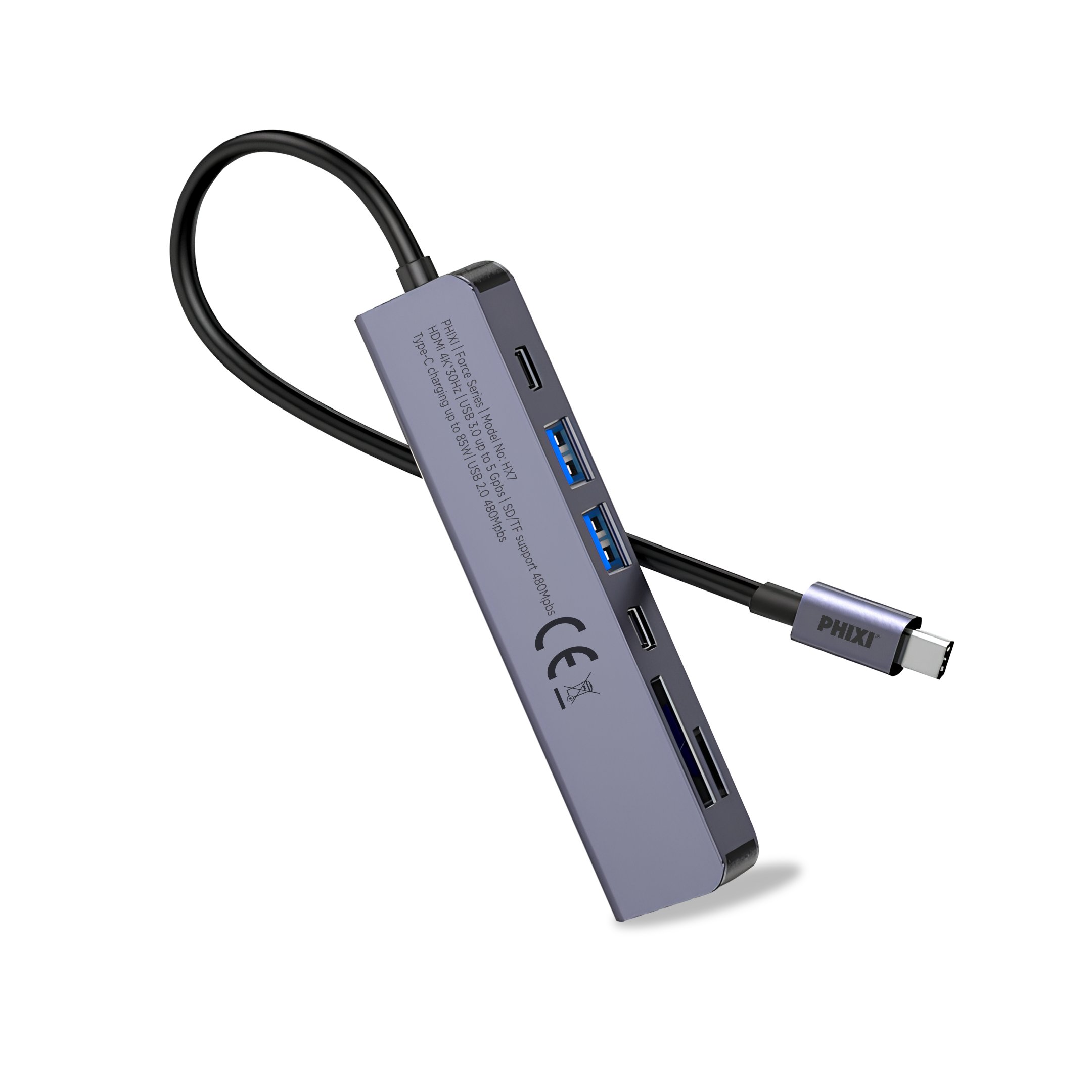 phixi-force-7-in-1-usb-c-to-hdmi-vga-e-206cc0 Force 7in1 USB-C Hub Çoklayıcı: HDMI 4K, Power Delivery, USB 3.0, SD Kart | MacBook, Windows Uyumlu - Görsel 1
