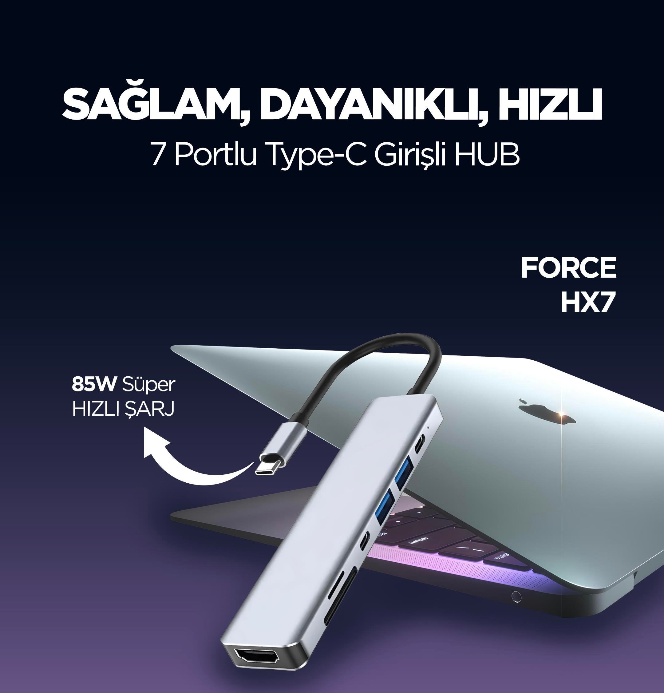 phixi-force-7-in-1-usb-c-to-hdmi-vga-e-9-bef2 Force 7in1 USB-C Hub Çoklayıcı: HDMI 4K, Power Delivery, USB 3.0, SD Kart | MacBook, Windows Uyumlu - Görsel 3