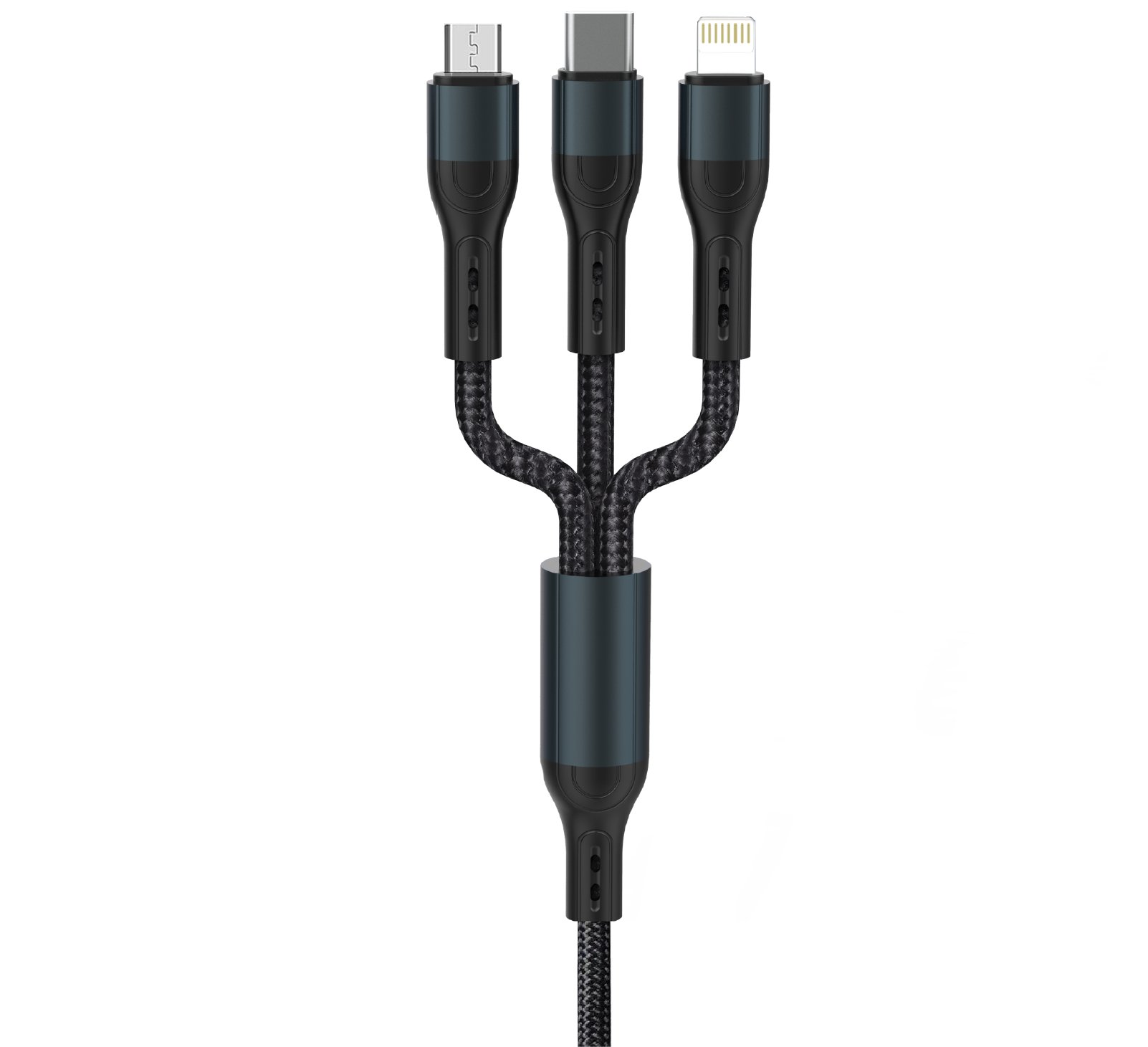 phixi-force-cb631-orgulu-ve-guclendiri-9d-4db Force CB631 3'ü 1 Arada Çoklu Kablo | Lightning, Type-C, Micro USB, Örgülü ve 2.4A Hızlı Şarj - Görsel 1