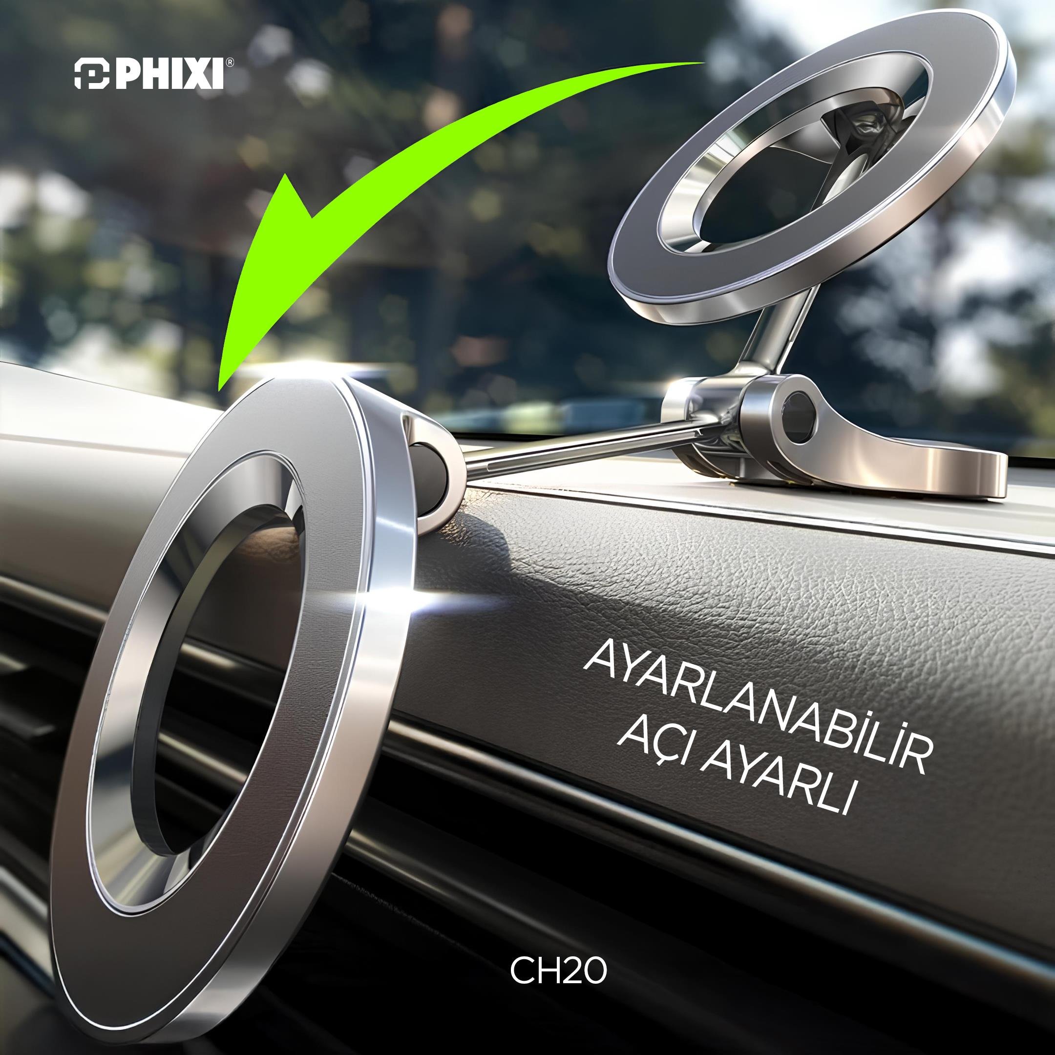 phixi-force-ch20-1080-ayarlanabilen-ya-dcd37c Force CH20 MagSafe Uyumlu Araç Tutucu | 1080° Ayarlanabilir, Güçlü Yapışkanlı Manyetik Telefon Tutacağı - Görsel 3