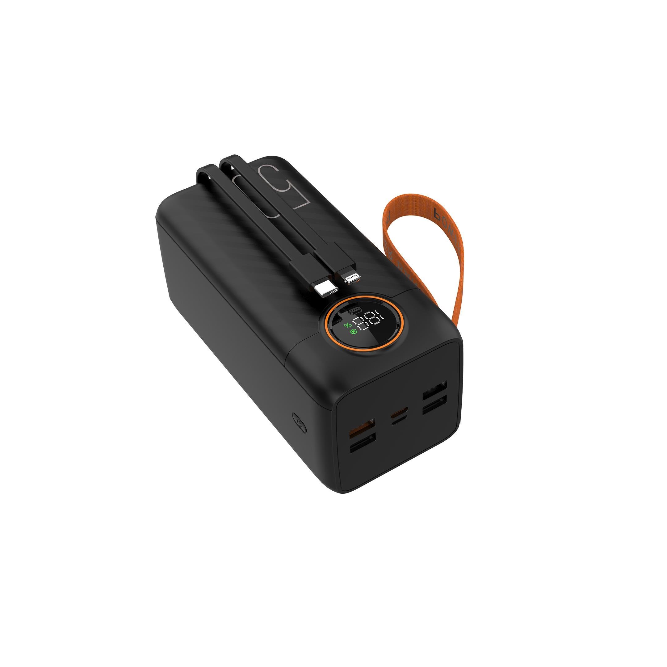 phixi-force-p52-50000mah-22-5f199f Force P52 50000mAh 22.5W Süper Hızlı Şarj Powerbank | Dahili Type-C & Lightning Kablolu, LED Fenerli - Görsel 2