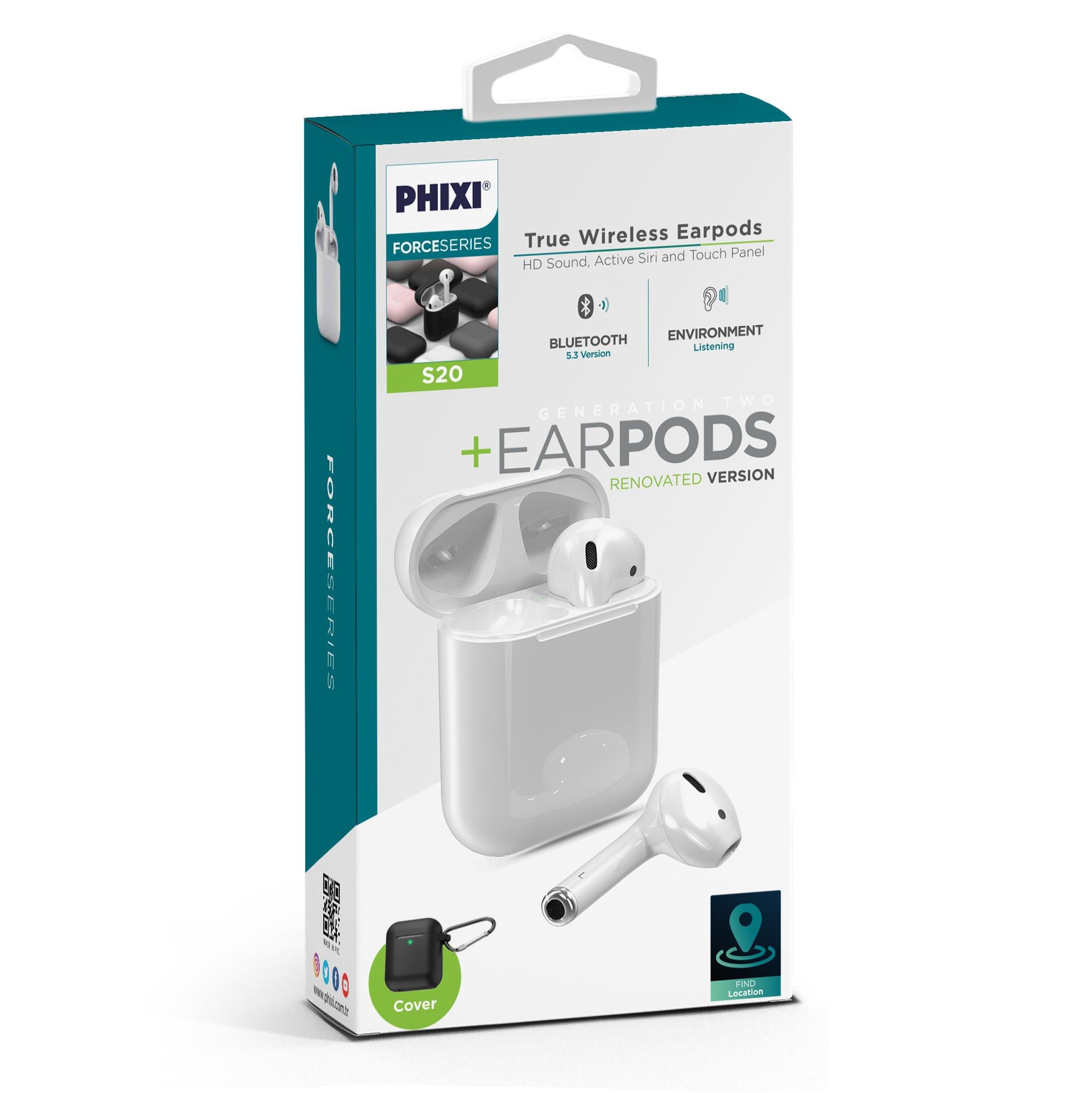 phixi-force-s20-kablosuz-wireless-earp-a8-436 Force S20 Bluetooth 5.0 Earpods TWS Kulaklık | Hızlı & Kablosuz Şarj, IPX5, Güçlü Bas - Görsel 3