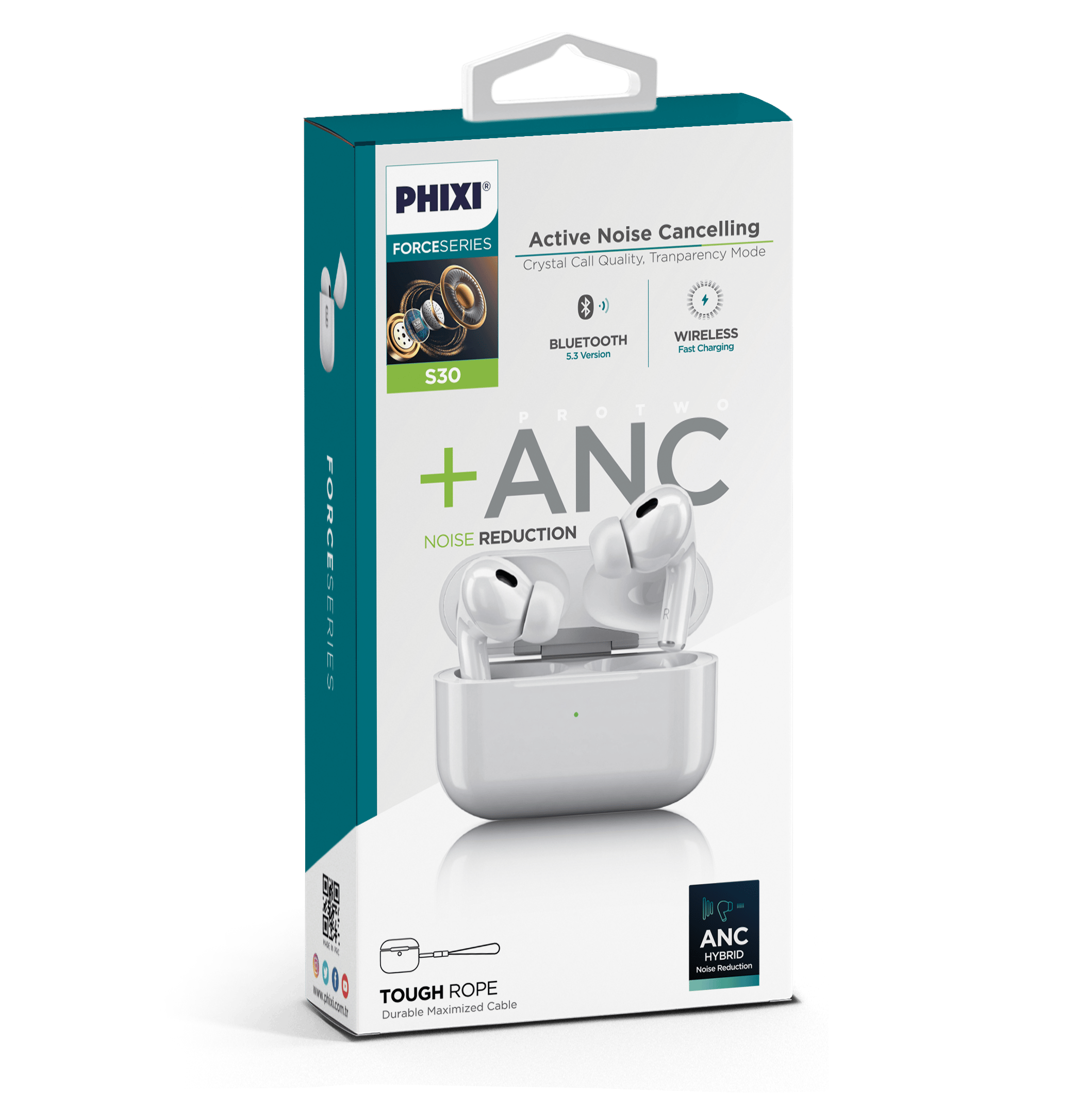 phixi-force-s30-tws-kablosuz-earpods-k--b4b57 Force S30 ANC Aktif Gürültü Engelleme TWS Kulaklık | Bluetooth 5.3, Earpods Tasarım, Hızlı Şarj - Görsel 4