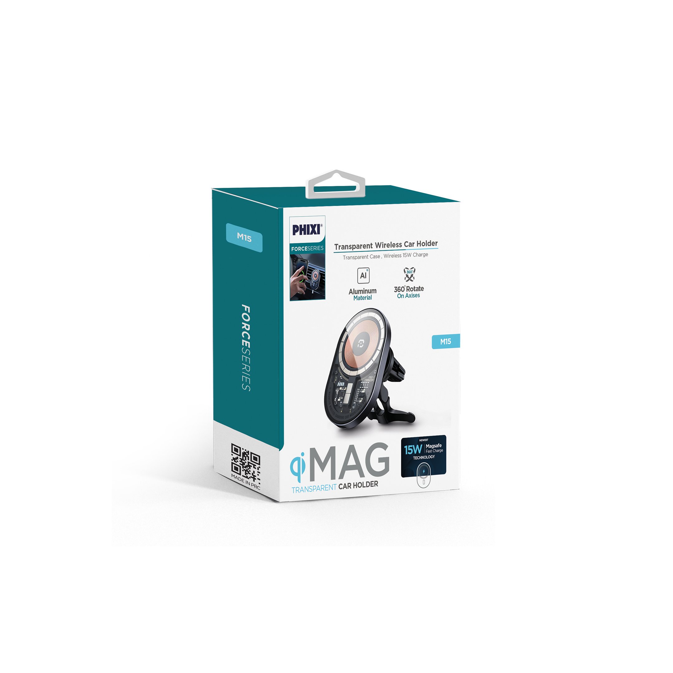 phixi-m15-transparan-type-c-magsafe-15-826b-8 M15 Transparan MagSafe 15W Araç Şarj Cihazı | Type-C Girişli, Güçlü Manyetik Telefon Tutucu - Görsel 2