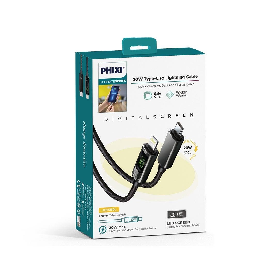 phixi-ultimate-upd4160l-20w-lcd-ekranl--96167 Ultimate UPD4160L 20W LCD Ekranlı Type-C to Lightning Hızlı Şarj Kablo | Metal Başlık, Hasır Örgü, iPhone Hızlı Şarj - Görsel 3