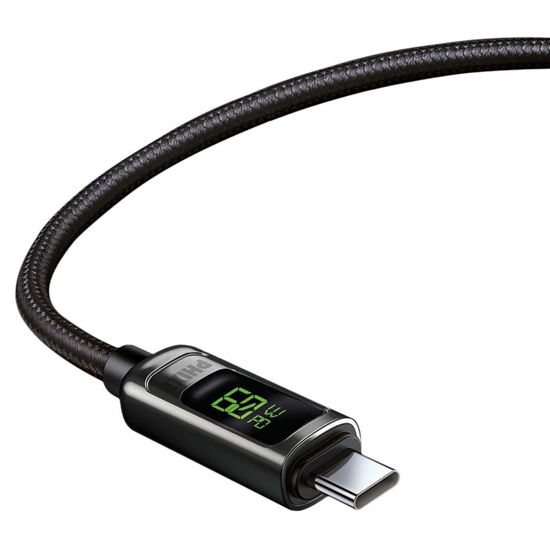 phixi-ultimate-upd4160t-60w-lcd-ekranl-b225aa Ultimate UPD4160T 60W LCD Ekranlı Type-C to Type-C Kablo | Metal Başlık, Hasır Örgü, PD Hızlı Şarj - Görsel 2