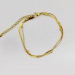 İtalyan Zincir Detaylı Çift Zincir Gold Çelik Bileklik | Paslanmaz Çelik, Layering Etkisi