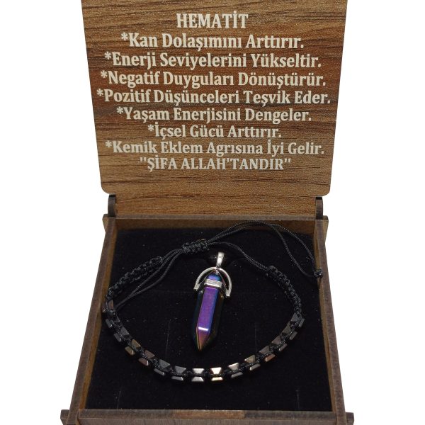 Hematit Doğal Taş İpli Bileklik & Çivi Kesim Kolye Seti | Topraklama ve Güç Enerjisi