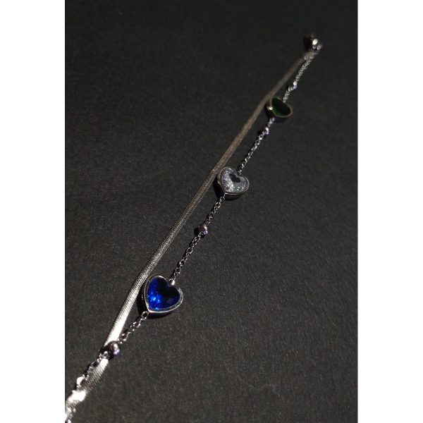 Renkli Zirkon Taşlı Kalpli İkili Silver Çelik Bileklik | Paslanmaz, Kararmaz, Hipoalerjenik